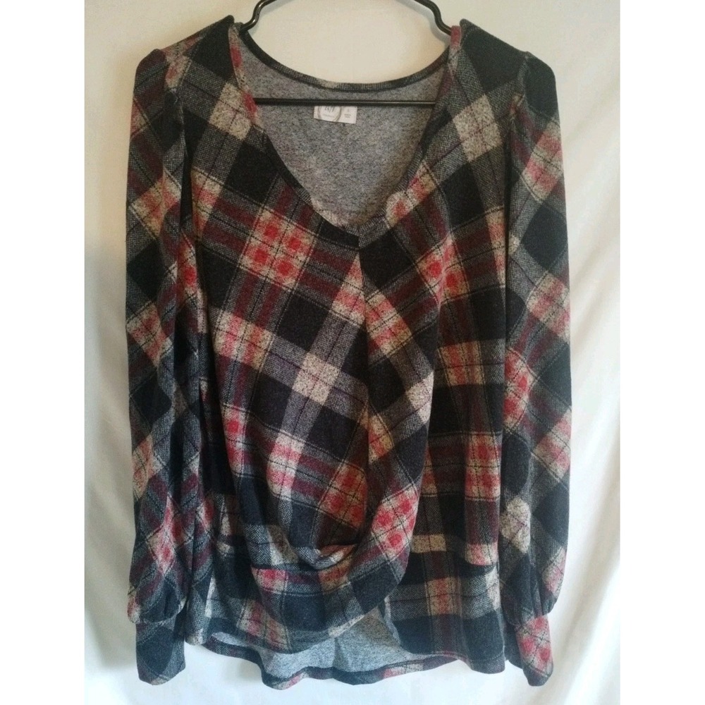 Maurices Plaid Twist Front Top Womens SM Long Sleeve Casual Oversized Comfy